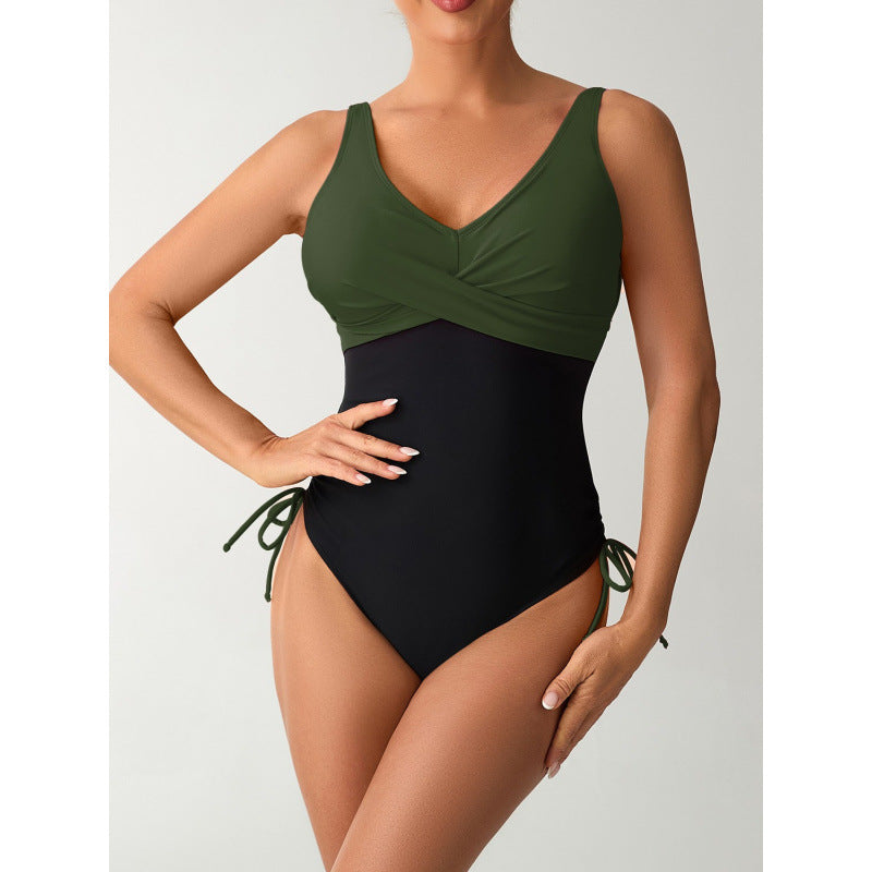 Damen Einteiler Badeanzug mit modischem Wickel-Design und verstellbaren Trägern R&B
