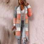 Damen Langer Strickcardigan mit kunstvollem Streifenmuster und luftiger Struktur R&B