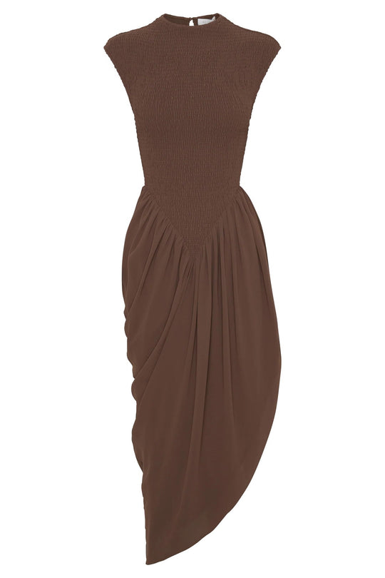 Damen Elegantes asymmetrisches Kleid mit strukturiertem Oberteil und fließendem Rock R&B