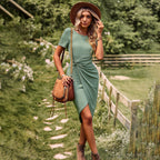 Damen Wickelkleid mit asymmetrischem Saum und figurformendem Design R&B