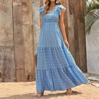 Damen Maxi-Kleid mit floralem Design und voluminösem Rock R&B