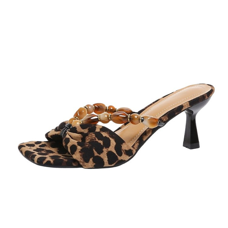 Damen Elegante Slingback Sandaletten mit tierischem Muster und Schmuckdetails R&B