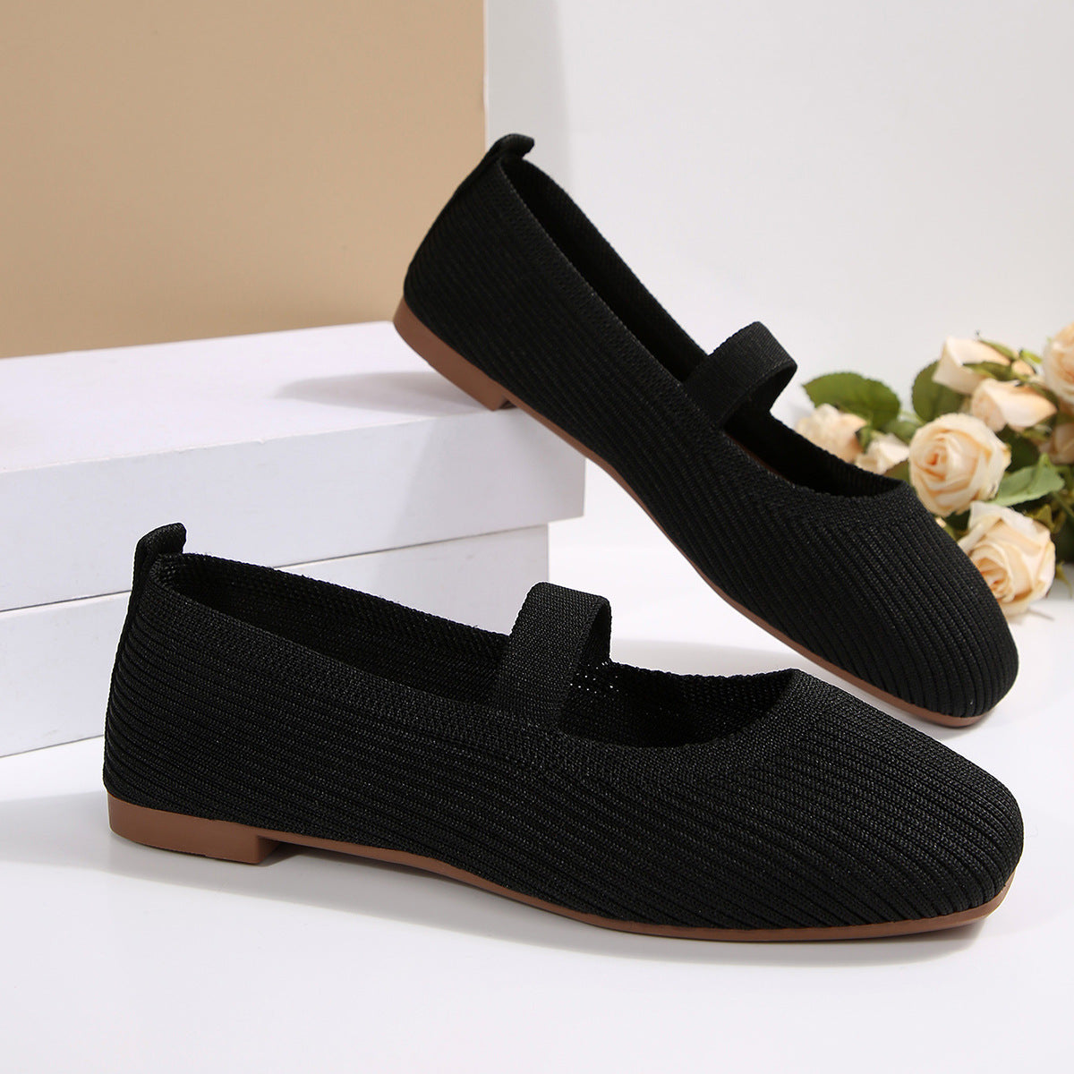 Damen Ballerinas mit elastischem Strickdesign R&B