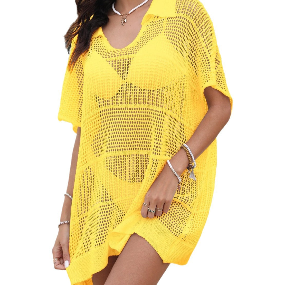 Damen luftiger Strandüberwurf mit leichtem Netzdesign R&B