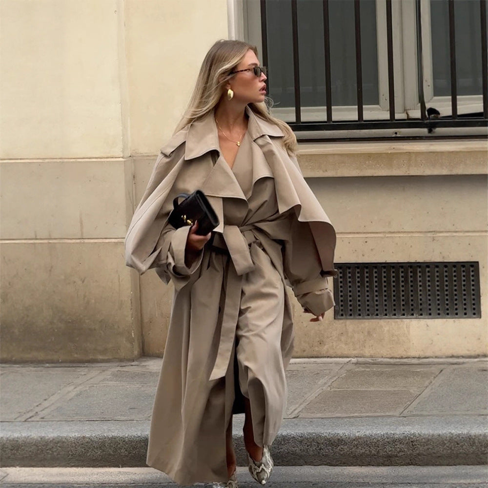 Damen Übergröße Trenchcoat mit voluminösen Ärmeln und taillierter Schnürung R&B