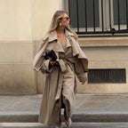 Damen Übergröße Trenchcoat mit voluminösen Ärmeln und taillierter Schnürung R&B