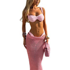 Damen Häkel-Strandrock mit transparentem Netzdesign und hohem elastischen Bund R&B