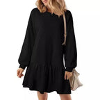 Damen lässiges Sweatkleid mit voluminösen Ärmeln und Rüschensaum R&B