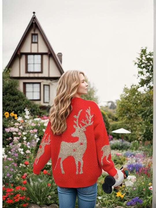 Damen kuscheliger Strickpullover mit festlichem Schneeflocken-Motiv R&B