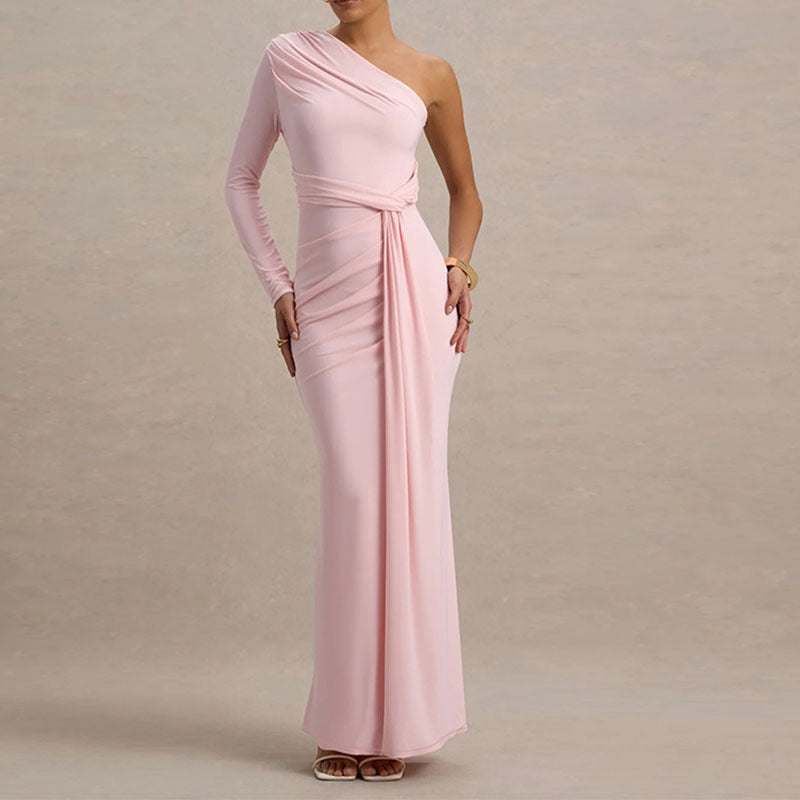 Damen Elegantes schulterfreies Maxikleid mit geschwungenem Rüschendesign R&B