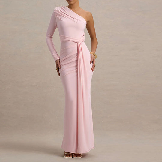 Damen Elegantes schulterfreies Maxikleid mit geschwungenem Rüschendesign R&B