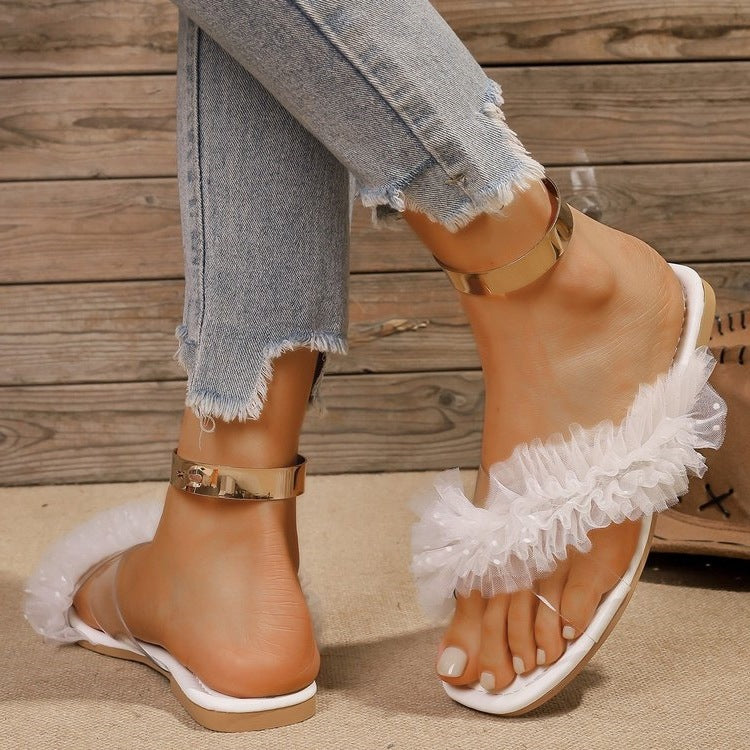 Damen modische Sandalen mit luxuriösem Feder-Detail und glamourösem Riemen R&B