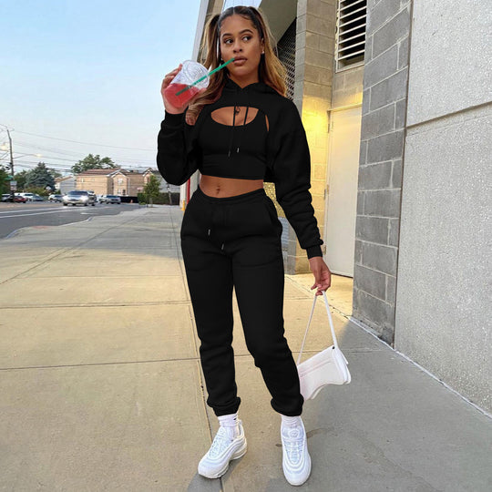 Damen Sportlicher Zweiteiler mit cropped Hoodie und bequemen Jogginghosen R&B