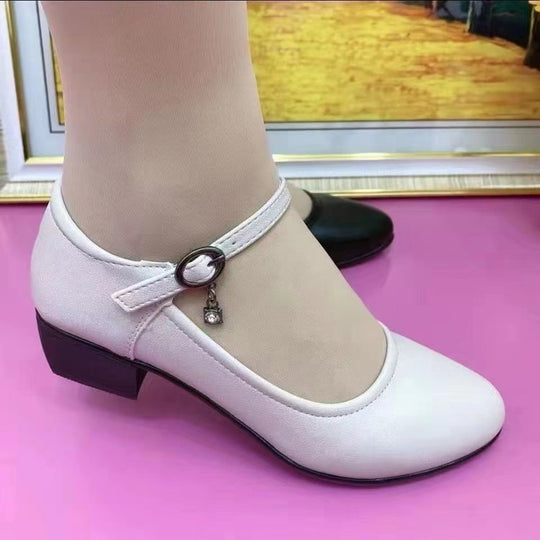 Damen elegante Ballerinas mit modischem Riemen und bequemem Blockabsatz R&B