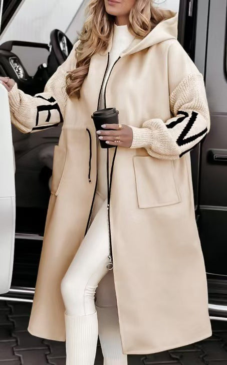 Damen Modische Longjacke mit Kapuze und Taschen R&B