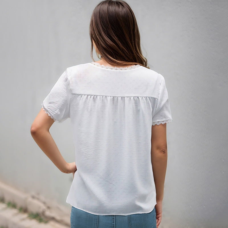 Damen Bluse mit zarten Spitzenakzenten und Knopfdetails R&B