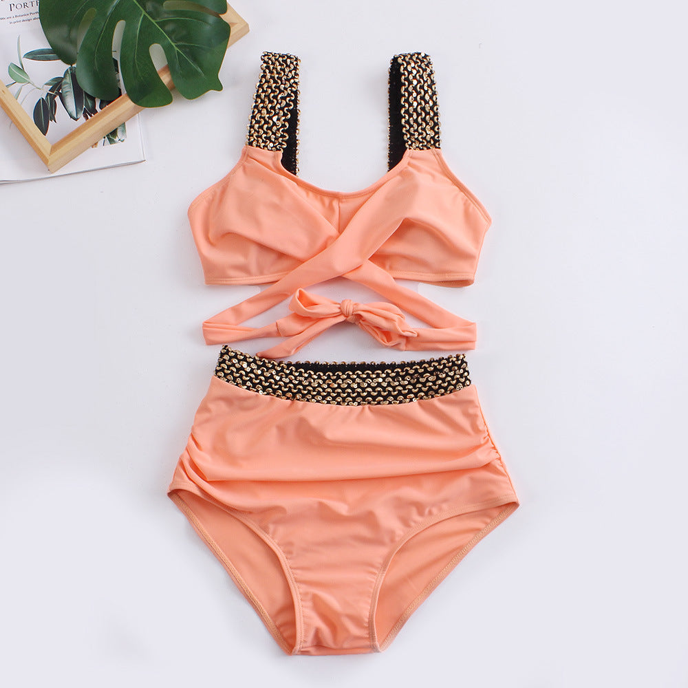Damen Hochtailliertes Bikini-Set mit stilvollem Wickel-Oberteil R&B