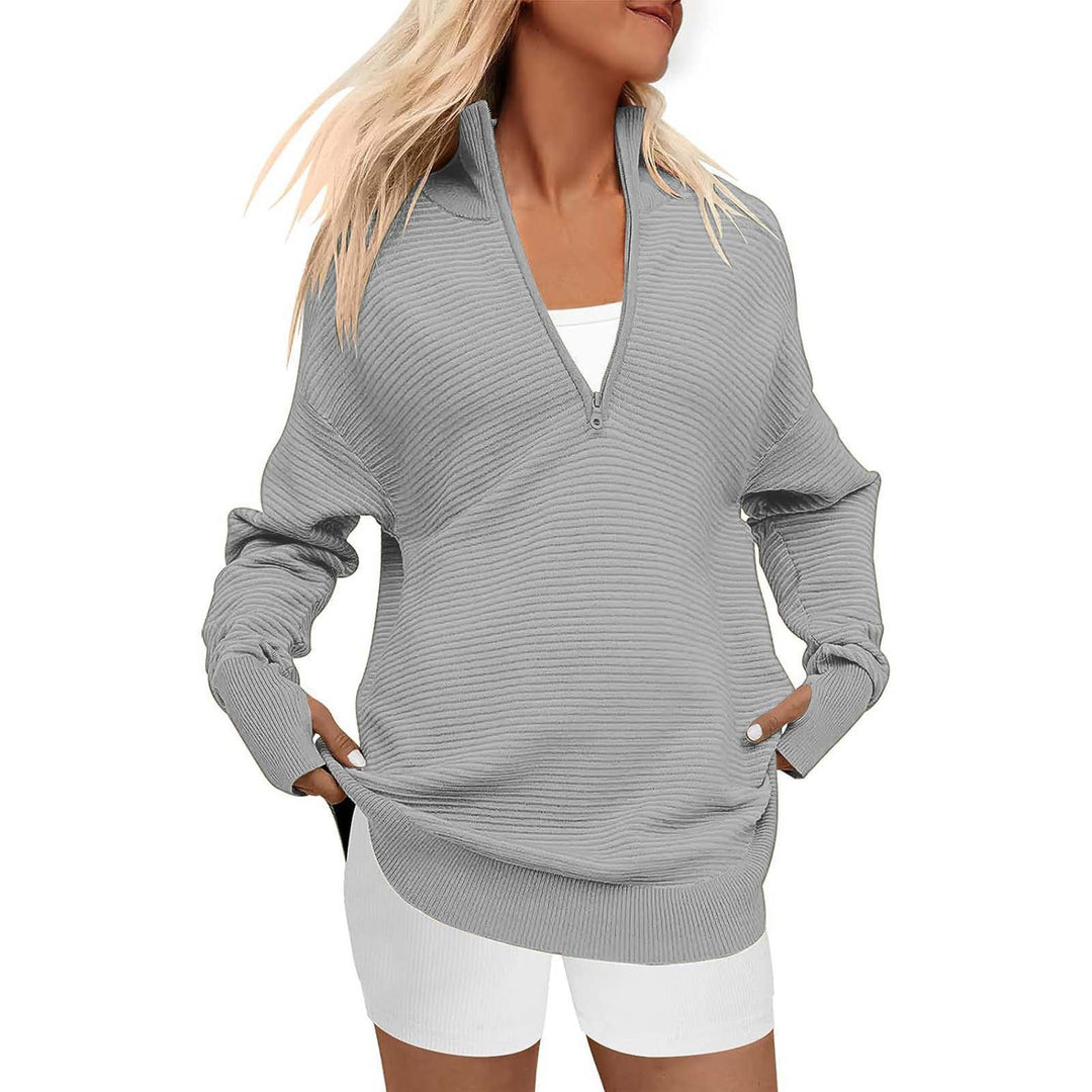 Damen Hochwertiger Reißverschluss Pullover mit strukturiertem Design R&B
