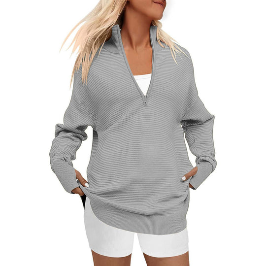 Damen Hochwertiger Reißverschluss Pullover mit strukturiertem Design R&B