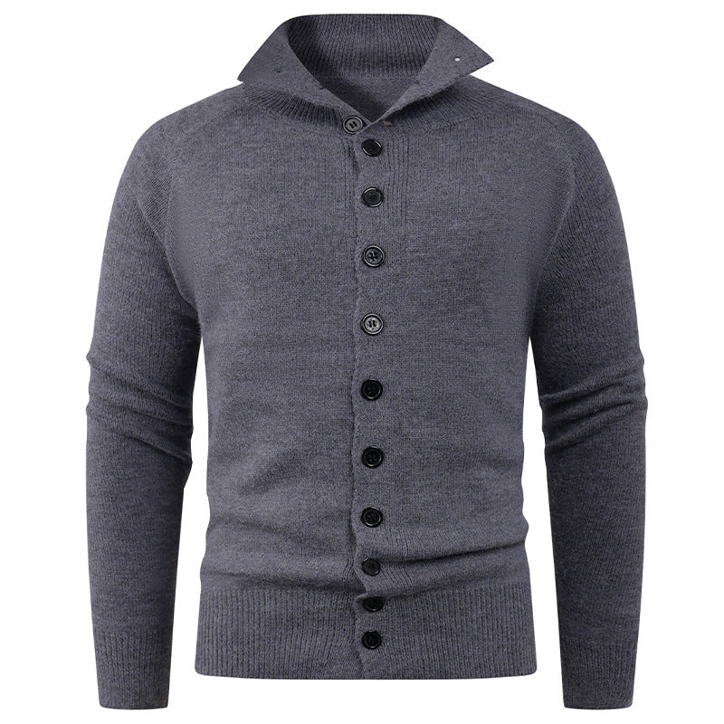 Herren Strickpullover mit hohem Kragen und Knopfverschluss R&B
