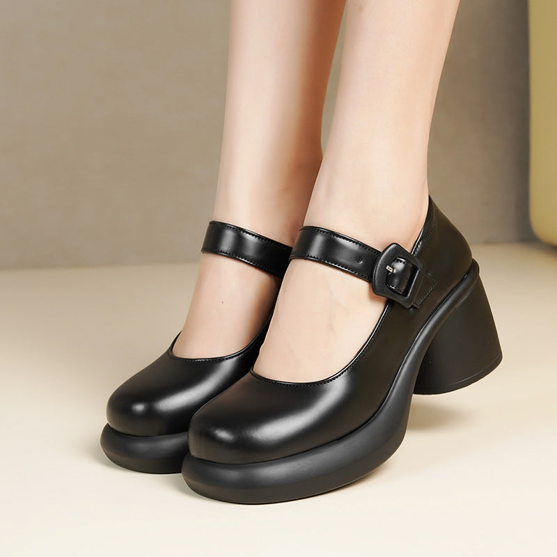Damen Mary Jane Schuhe mit modischem Riemen und komfortablem Blockabsatz R&B