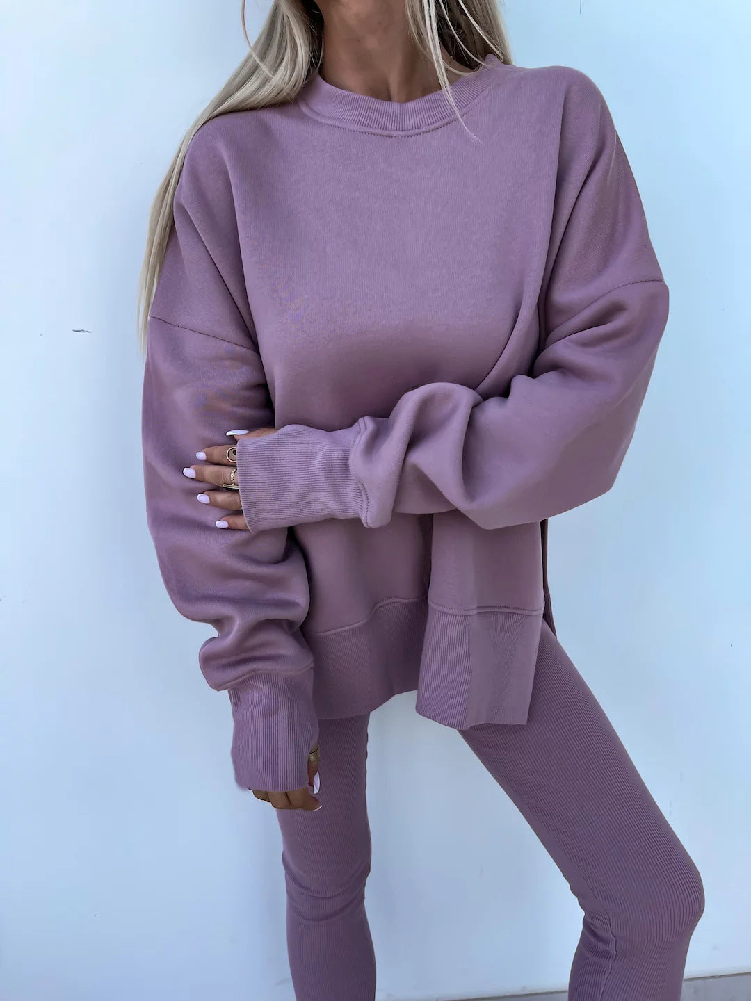 Damen Sportlicher Freizeitanzug mit oversized Sweatshirt und enganliegenden Leggings R&B