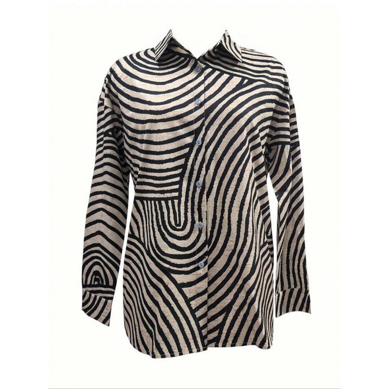 Damen modernes Hemdblusenshirt mit grafischem Muster R&B