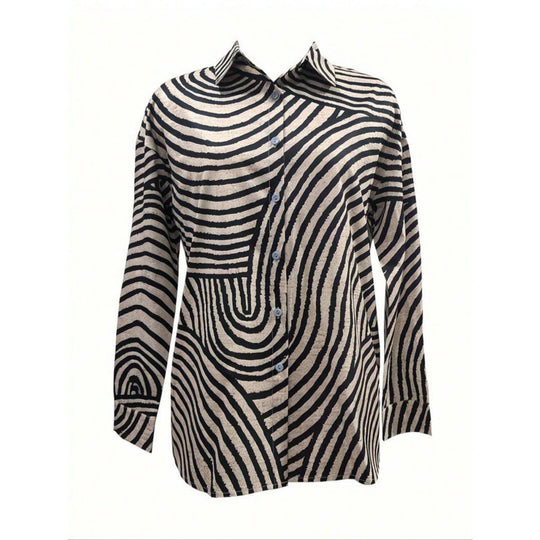 Damen modernes Hemdblusenshirt mit grafischem Muster R&B