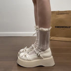 Damen Plateau-Mary Janes mit verspieltem Schleifendetail und rutschfester Sohle R&B
