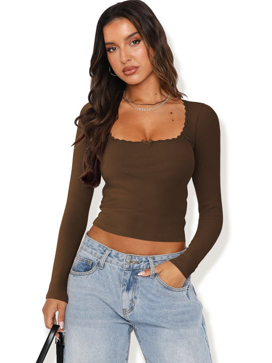 Damen Langarmshirt mit eleganter Rüsche und körpernaher Passform R&B