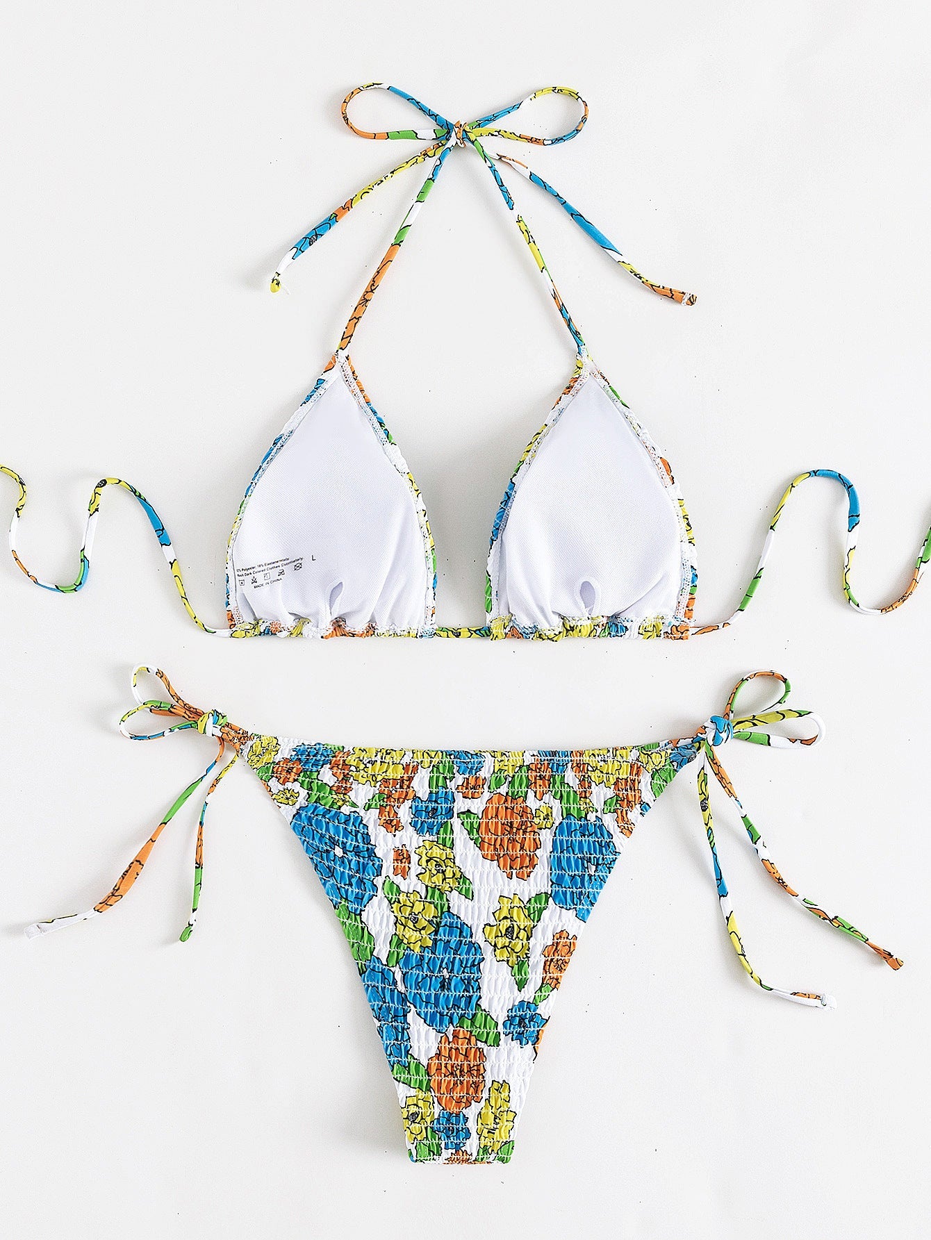 Damen Triangel-Bikini mit verspieltem Raff-Design