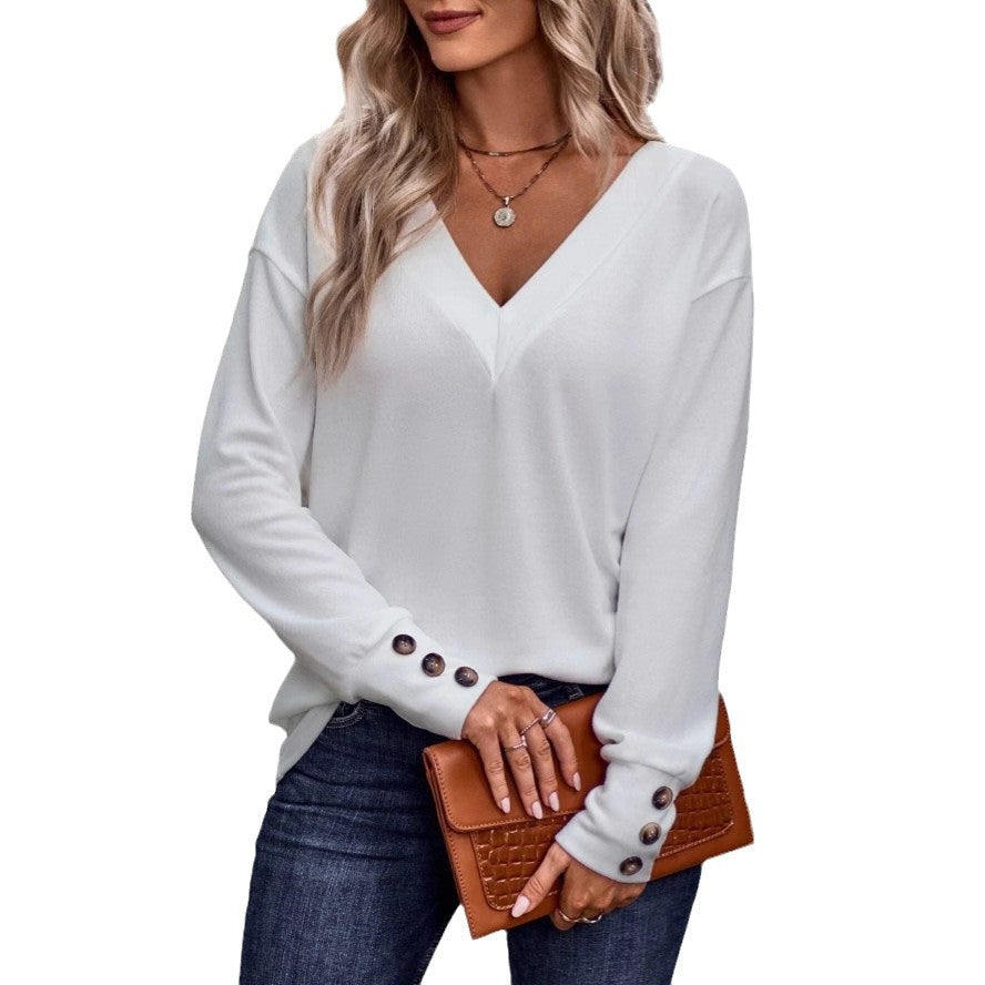 Damen V-Ausschnitt Pullover mit Knopfdetails R&B