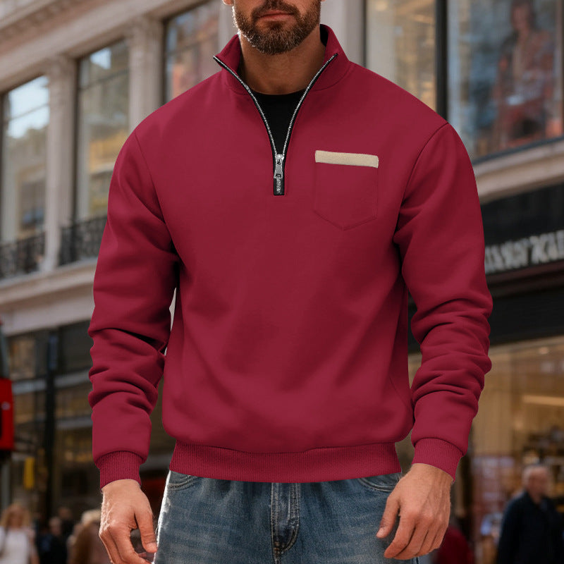 Herren nan Sweatshirt mit halbem Reißverschluss Stehkragen und Brusttasche R&B