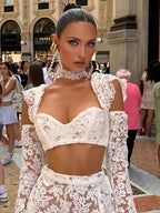Damen Lace Crop Top und Rock Set mit transparenten Details EB