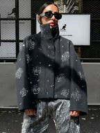Damen Modische Oversized-Jacke mit funkelnden Applikationen R&B