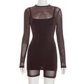 Damen Körperbetontes Longsleeve-Overall mit transparenten Ärmeln und figurformendem Schnitt R&B