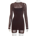 Damen Körperbetontes Longsleeve-Overall mit transparenten Ärmeln und figurformendem Schnitt R&B