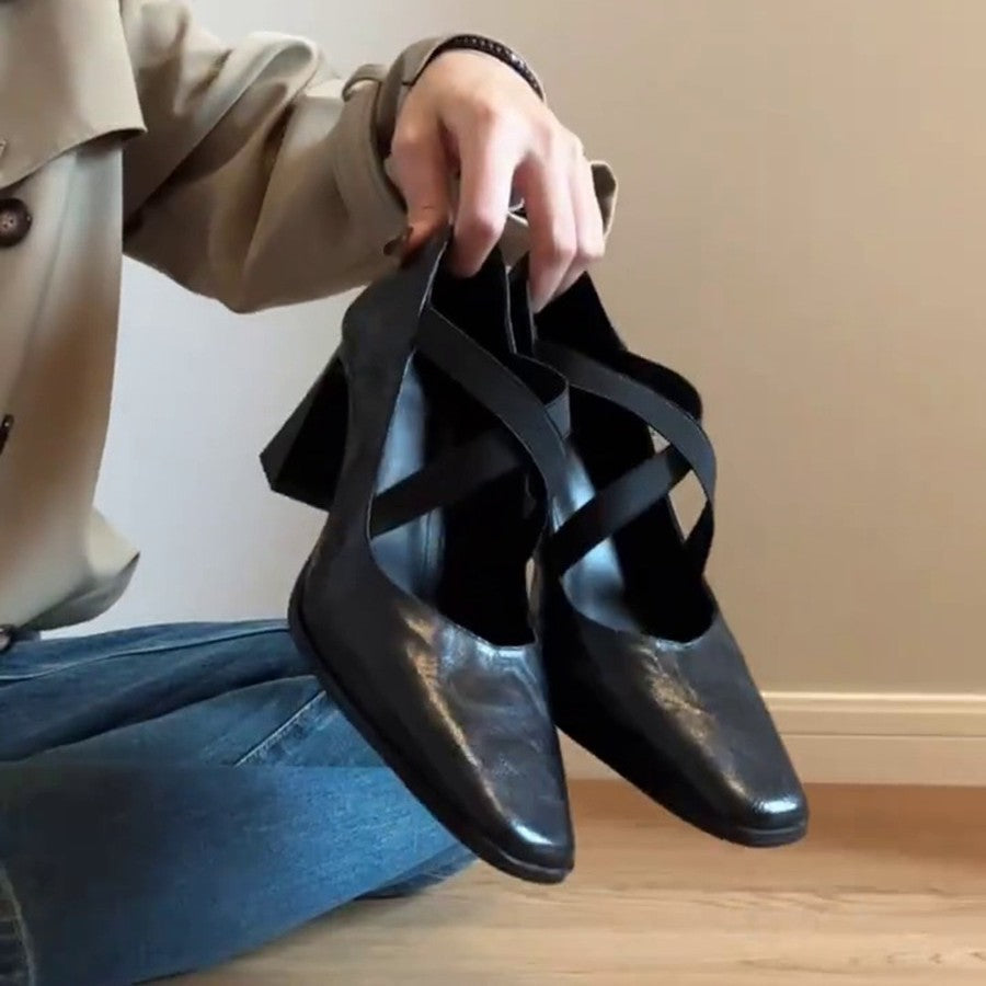 Damen elegante Pumps mit elastischen Kreuzriemen R&B