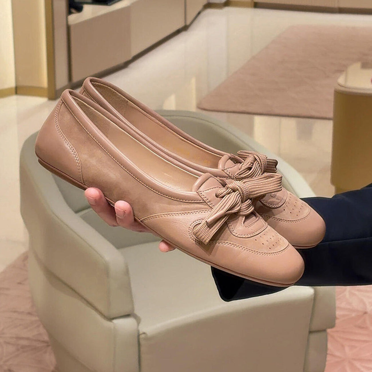 Damen Komfortable Ballerinas mit dekorativer Schleifenapplikation