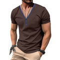 Herren Kurzarm Henley-T-Shirt mit V-Ausschnitt und Knopfdetail R&B
