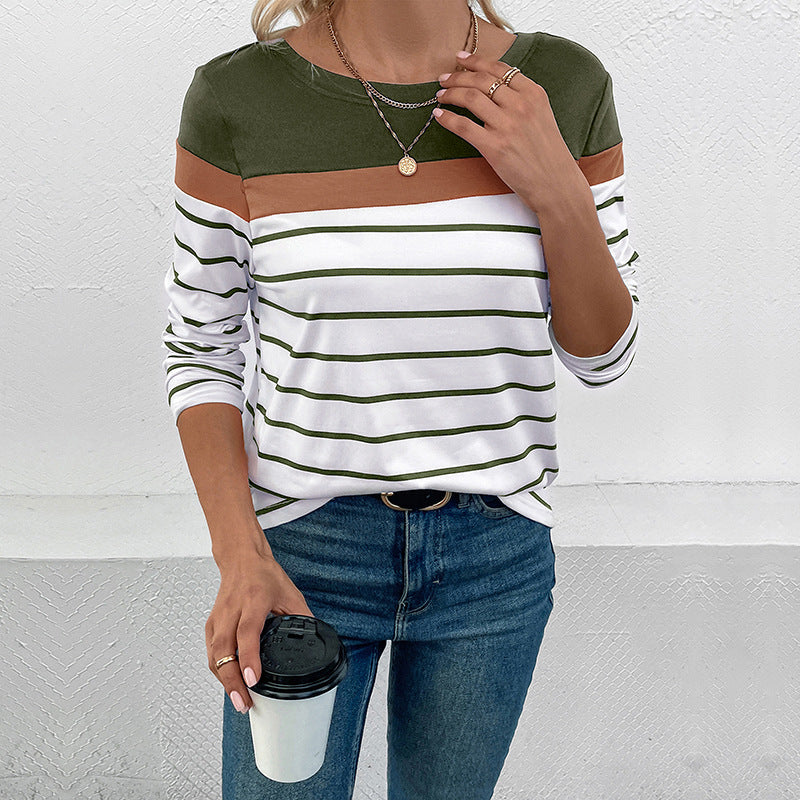 Damen Langarmshirt mit modischem Streifenmuster und farblich abgesetztem Oberteil R&B