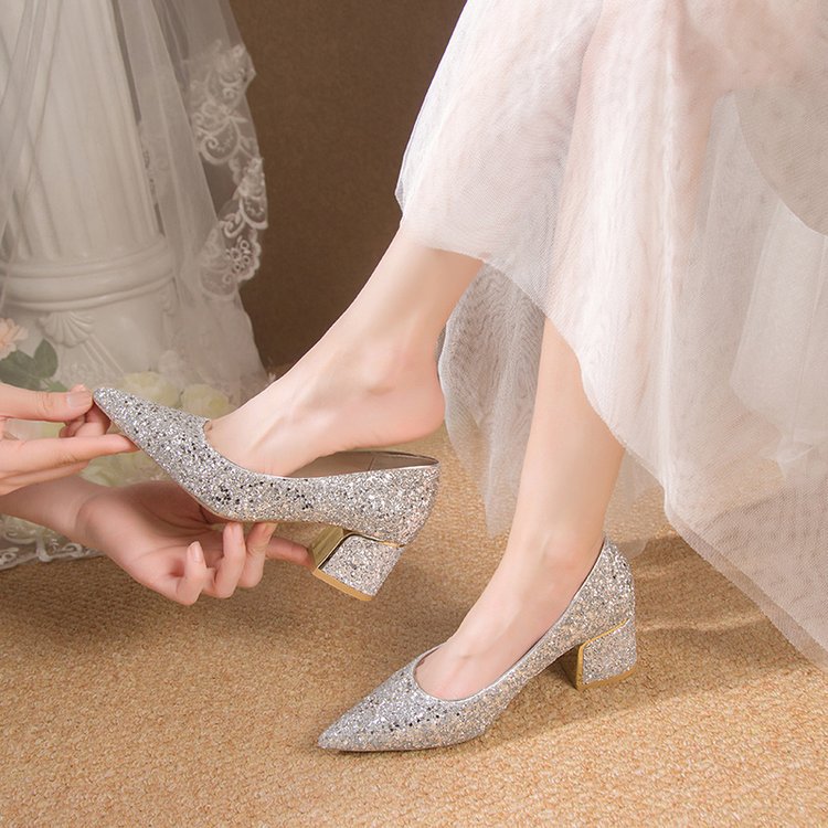 Damen Glitzernde Blockabsatz-Pumps mit funkelndem Design R&B
