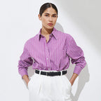 Damen Elegante, gestreifte Bluse mit klassischem Kragen und Taschen R&B