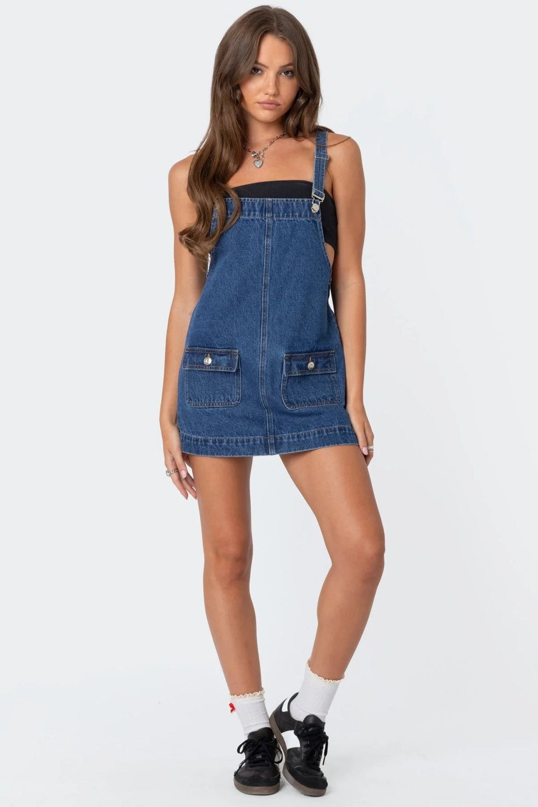 Damen Lässiges Jeanskleid mit praktischen Taschen und verstellbaren Trägern R&B