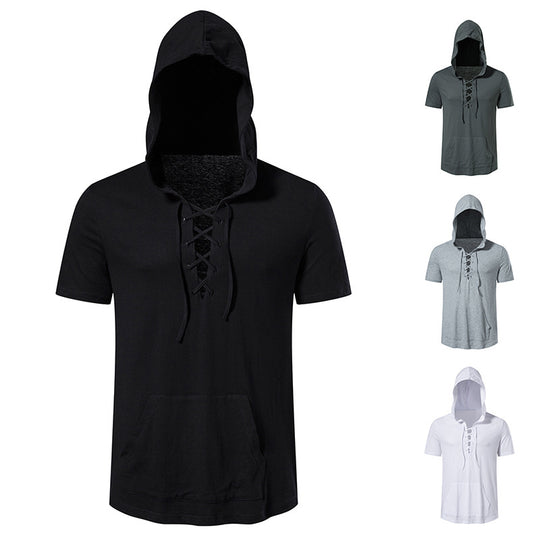 Herren Kapuzen-T-Shirt mit kreativem Schnürdesign R&B