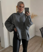 Damen lässiger Oversize Pullover mit hohen Ärmeln und unkonventionellem Schnitt R&B