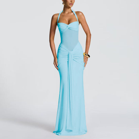 Damen Elegantes Maxikleid mit Tiefem Rückenausschnitt und Raffinierten Falten R&B