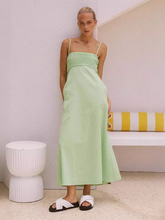 Damen sommerliches Maxikleid mit Raffungen und Spaghettiträgern R&B