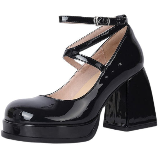 Damen elegante Hochglanz-Pumps mit verstellbarem Riemen und stabiler Sohle R&B