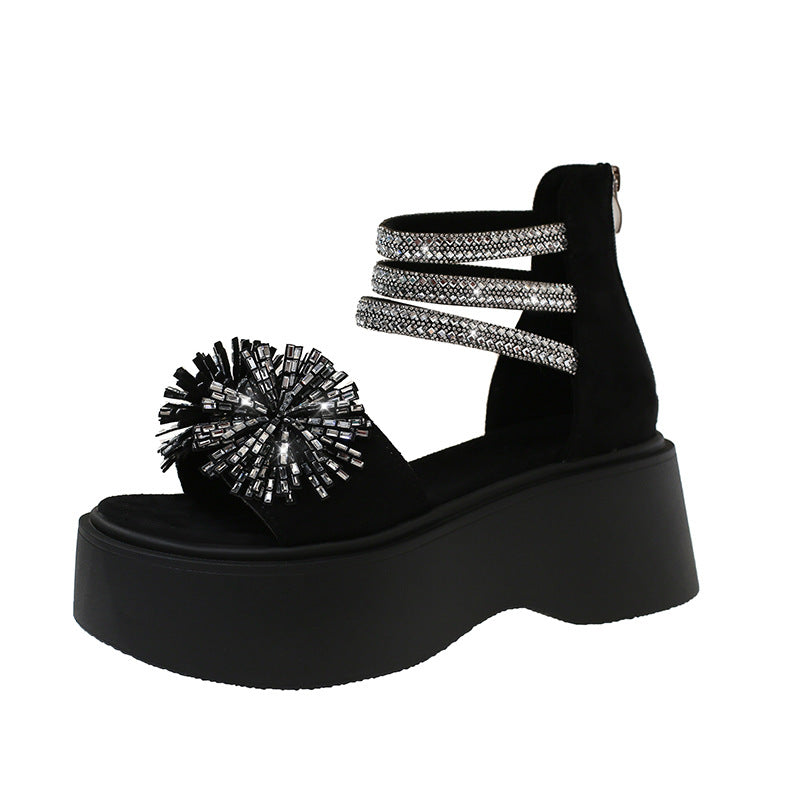 Damen Glamouröse Plateau-Sandaletten mit funkelndem Dekor und Riemen-Design R&B